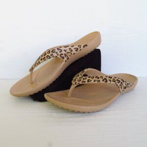Crocs Kadee II Flip Flops Women's 10 Leopard Print Brown 206398 Flexible Comfort
